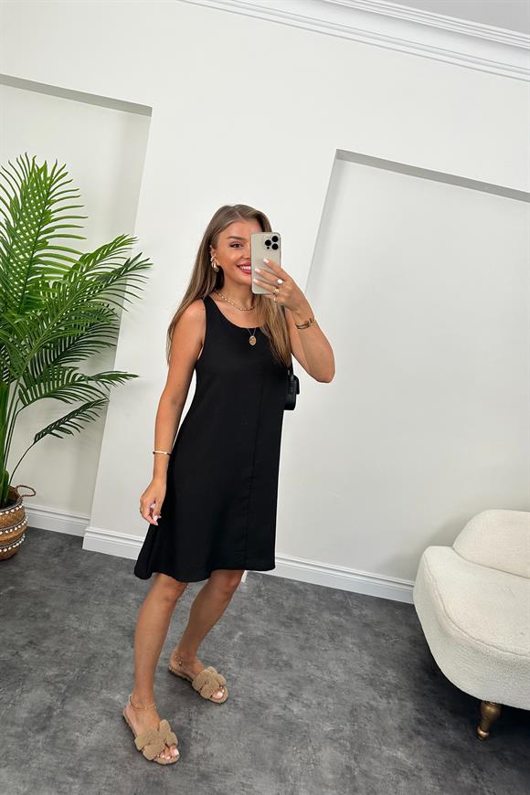 Basic Keten Çan Elbise Siyah