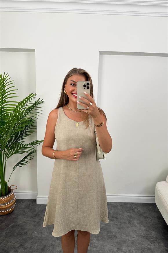 Basic Keten Çan Elbise Taş
