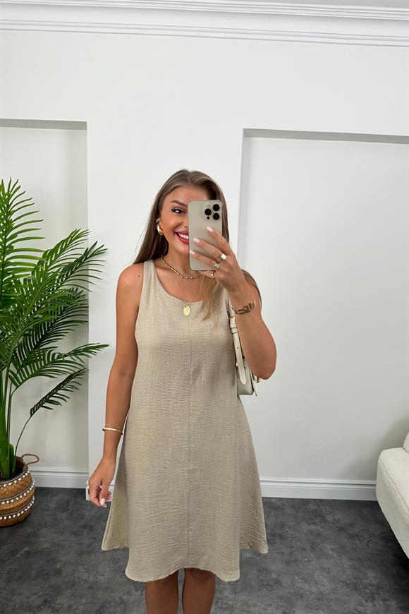Basic Keten Çan Elbise Taş