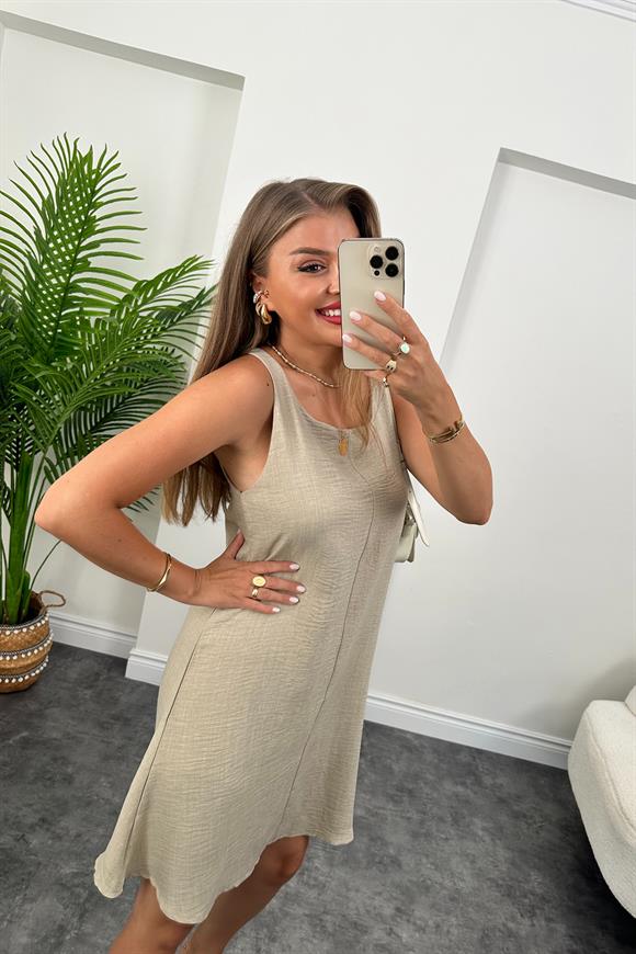 Basic Keten Çan Elbise Taş