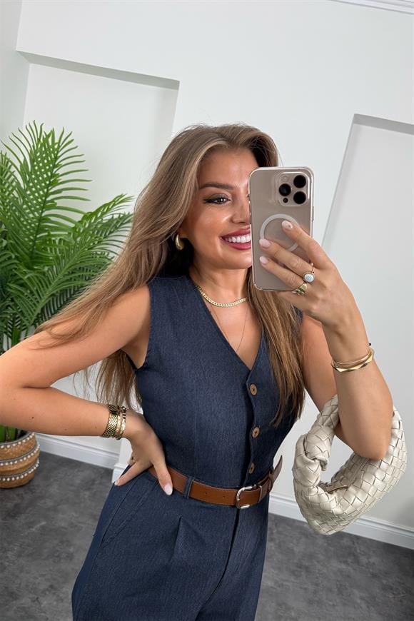 Bebe Likralı Kemerli Palazzo Paça Tensel Jean Tulum Lacivert