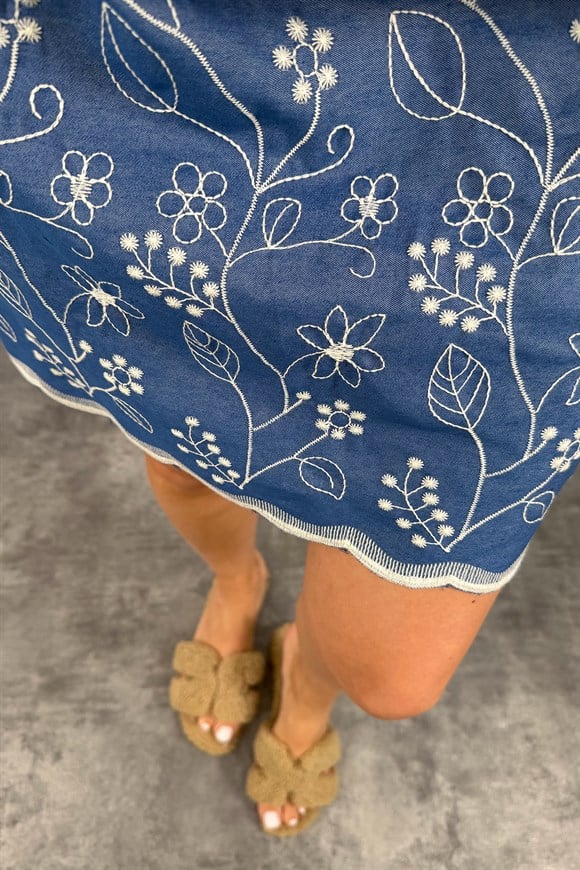 Bebe Lüx Kalite Nakışlı Pamuk Denim Elbise