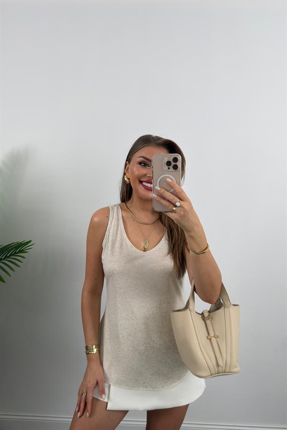 Bebe Lüx Kalite U Yaka Salaş Keten Atlet