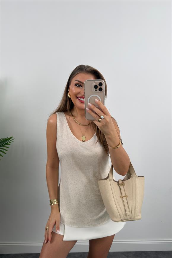 Bebe Lüx Kalite U Yaka Salaş Keten Atlet