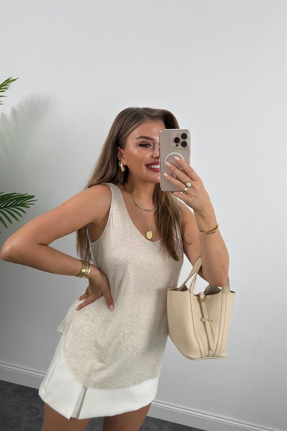 Bebe Lüx Kalite U Yaka Salaş Keten Atlet