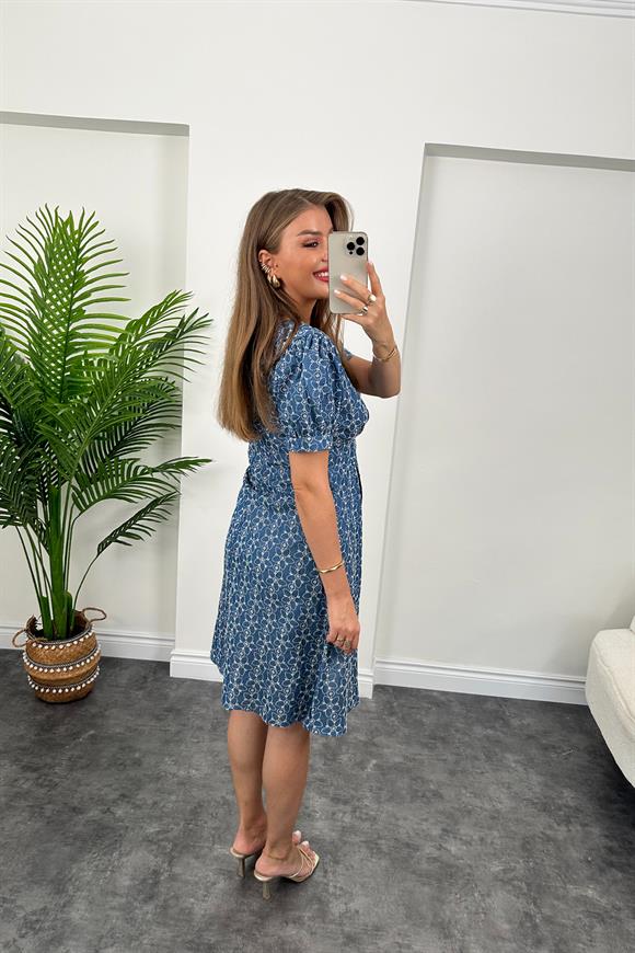 Bebe Marka Çiçek Motifli Midi Boy Nakışlı Kloş Elbise