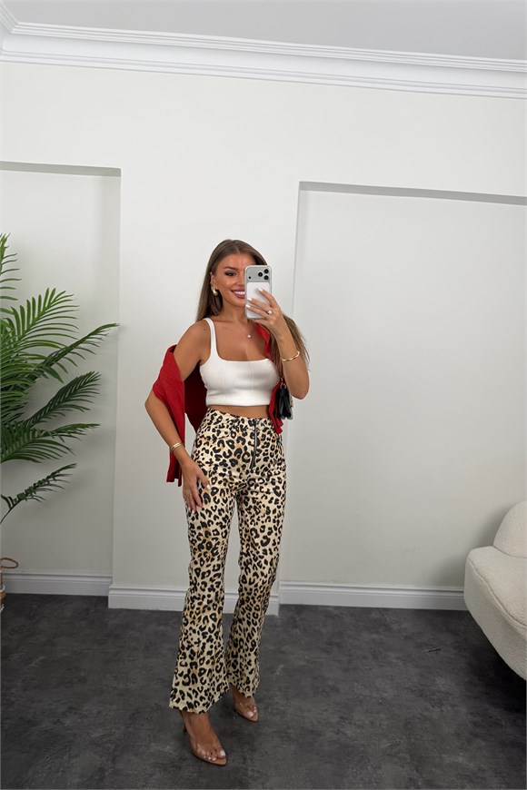 Bebe Marka Likralı Bilek Boy Leopar Jean Pantolon
