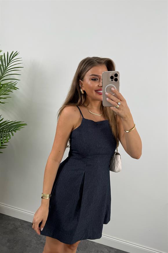 Bebe Marka Likralı Lüx Kalite Kısa Jean Elbise Lacivert