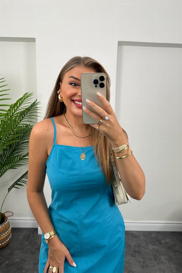 Bebe Marka Lüx Kalite Basic Poplin Elbise Turkuaz 