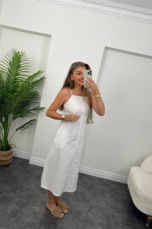 Bebe Marka Lüx Kalite Basic Poplin Elbise Beyaz