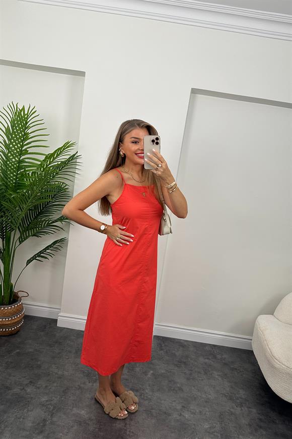 Bebe Marka Lüx Kalite Basic Poplin Elbise Kırmızı