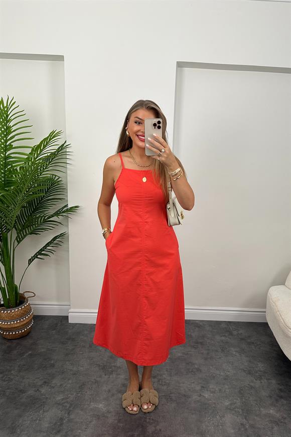 Bebe Marka Lüx Kalite Basic Poplin Elbise Kırmızı