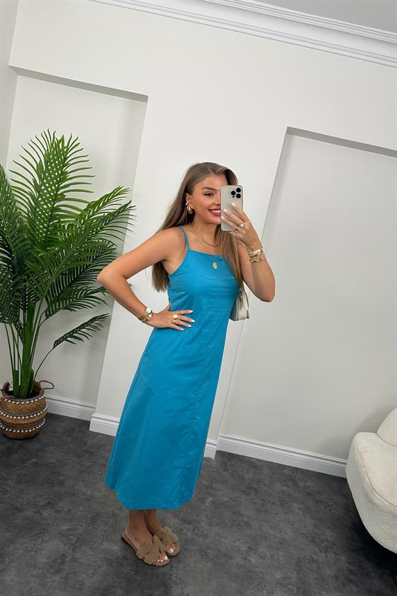 Bebe Marka Lüx Kalite Basic Poplin Elbise Turkuaz 