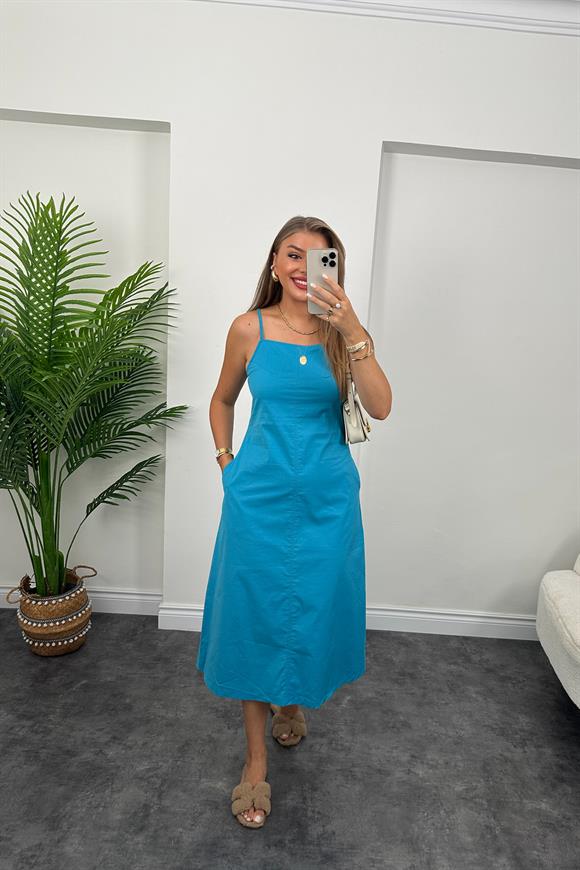 Bebe Marka Lüx Kalite Basic Poplin Elbise Turkuaz 