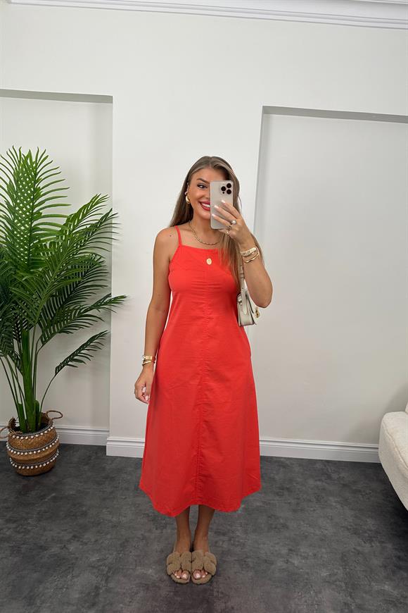 Bebe Marka Lüx Kalite Basic Poplin Elbise Kırmızı