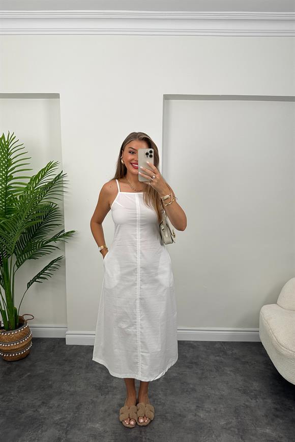 Bebe Marka Lüx Kalite Basic Poplin Elbise Beyaz