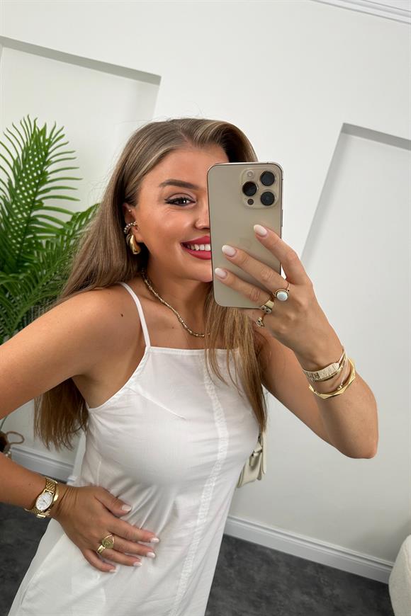 Bebe Marka Lüx Kalite Basic Poplin Elbise Beyaz