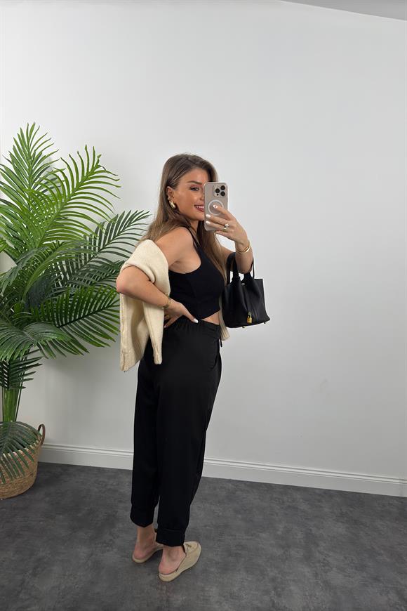 Bebe Marka Lüx Kalite Beli İpli Double Kumaş Havuç Pantolon Siyah