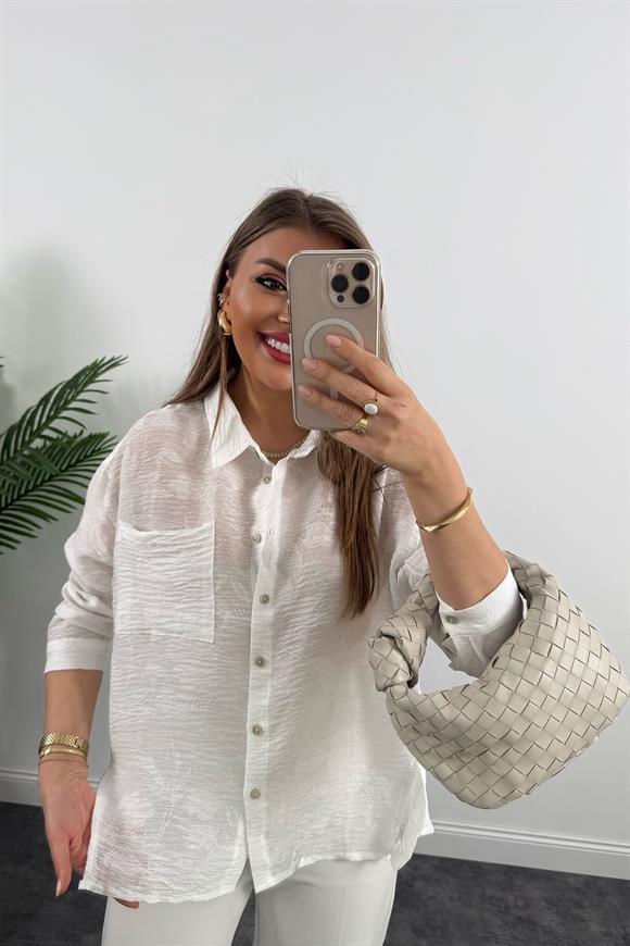 Bebe Marka Lüx Kalite Dantel Efekt Tasarım Gömlek Beyaz