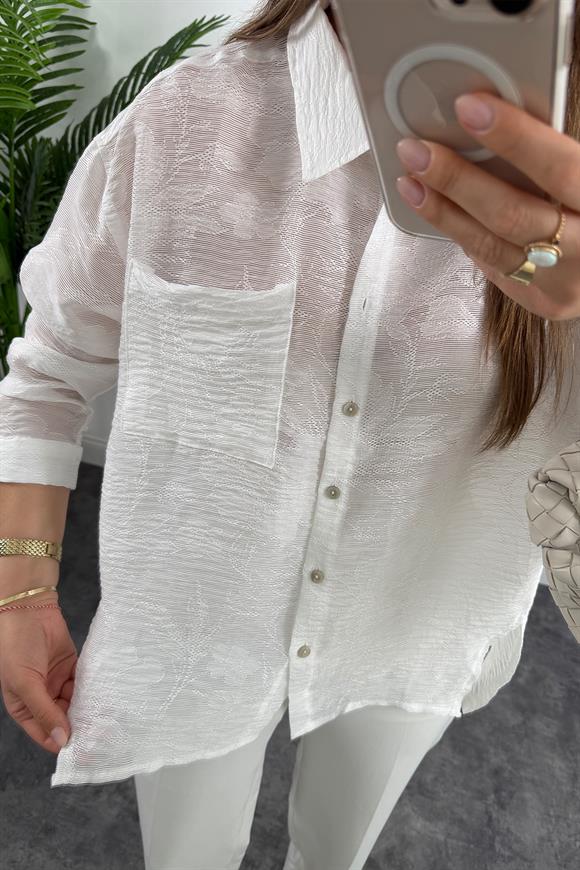 Bebe Marka Lüx Kalite Dantel Efekt Tasarım Gömlek Beyaz