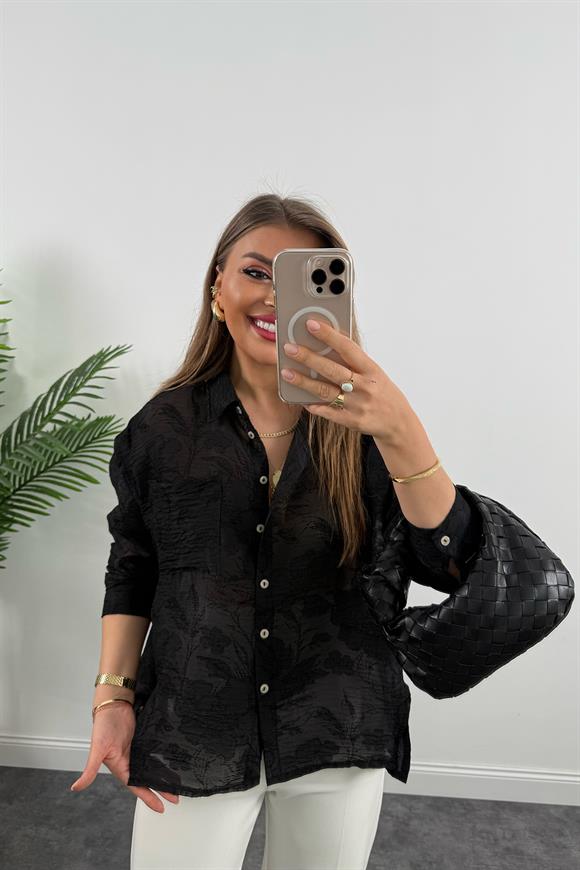 Bebe Marka Lüx Kalite Dantel Efekt Tasarım Gömlek Siyah