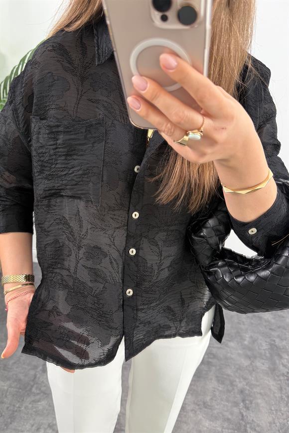 Bebe Marka Lüx Kalite Dantel Efekt Tasarım Gömlek Siyah