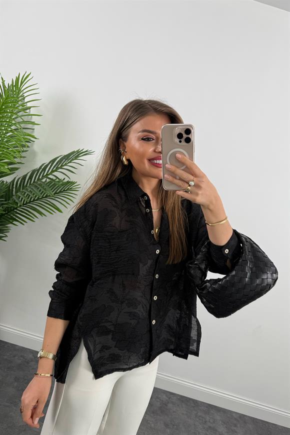 Bebe Marka Lüx Kalite Dantel Efekt Tasarım Gömlek Siyah