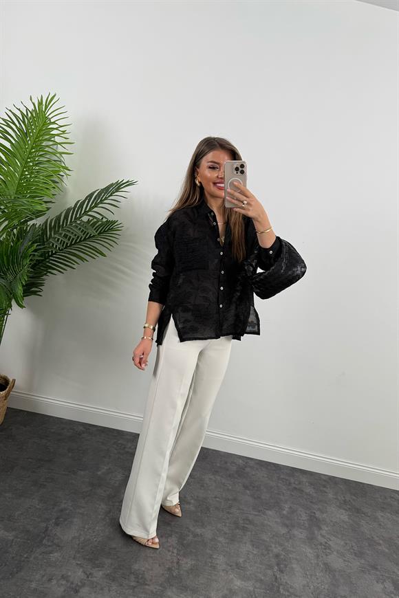 Bebe Marka Lüx Kalite Dantel Efekt Tasarım Gömlek Siyah