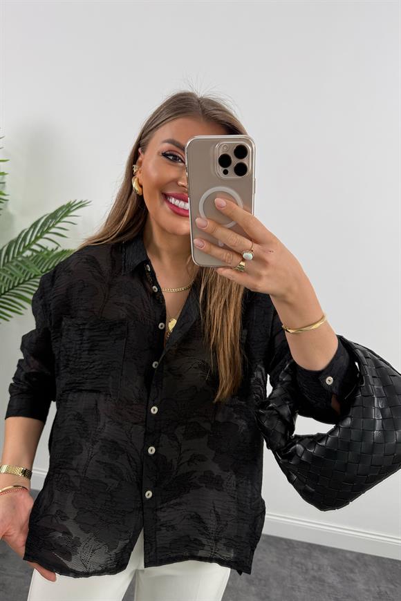 Bebe Marka Lüx Kalite Dantel Efekt Tasarım Gömlek Siyah