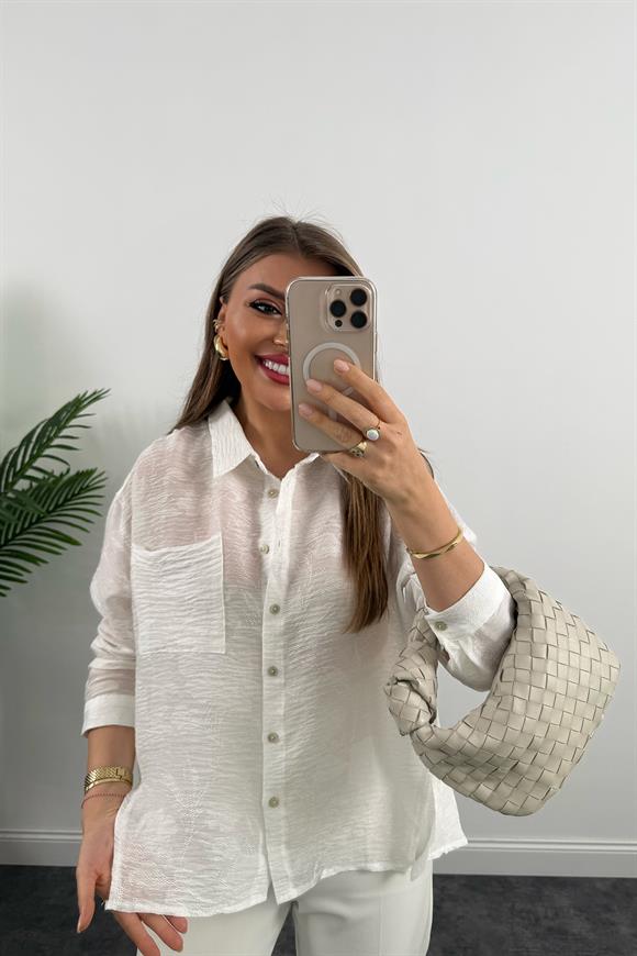 Bebe Marka Lüx Kalite Dantel Efekt Tasarım Gömlek Beyaz