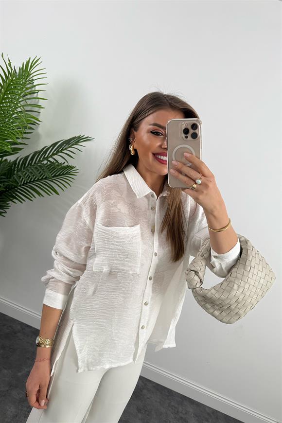 Bebe Marka Lüx Kalite Dantel Efekt Tasarım Gömlek Beyaz