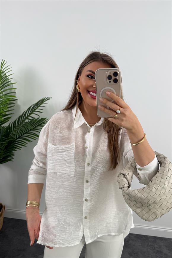 Bebe Marka Lüx Kalite Dantel Efekt Tasarım Gömlek Beyaz