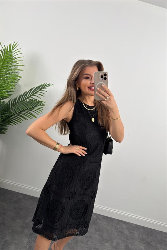 Bebe Marka Lüx Kalite Komple Dantel Nakış Midi Boy Astarlı Elbise Siyah