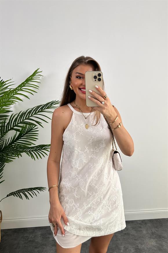 Bebe Marka Lüx Kalite Komple Nakışlı Astarlı Elbise Beyaz