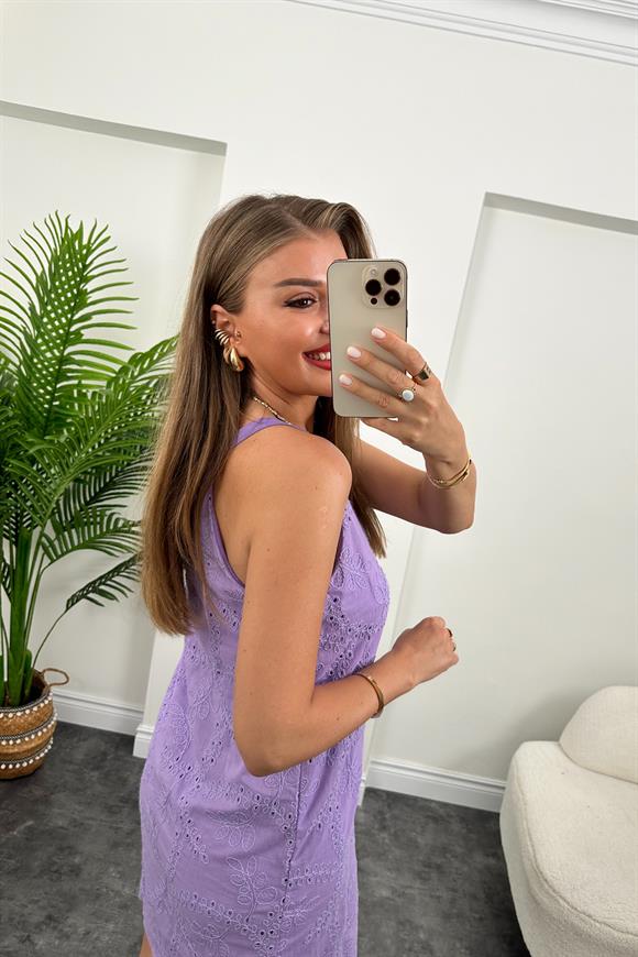 Bebe Marka Lüx Kalite Komple Nakışlı Astarlı Elbise Leylak