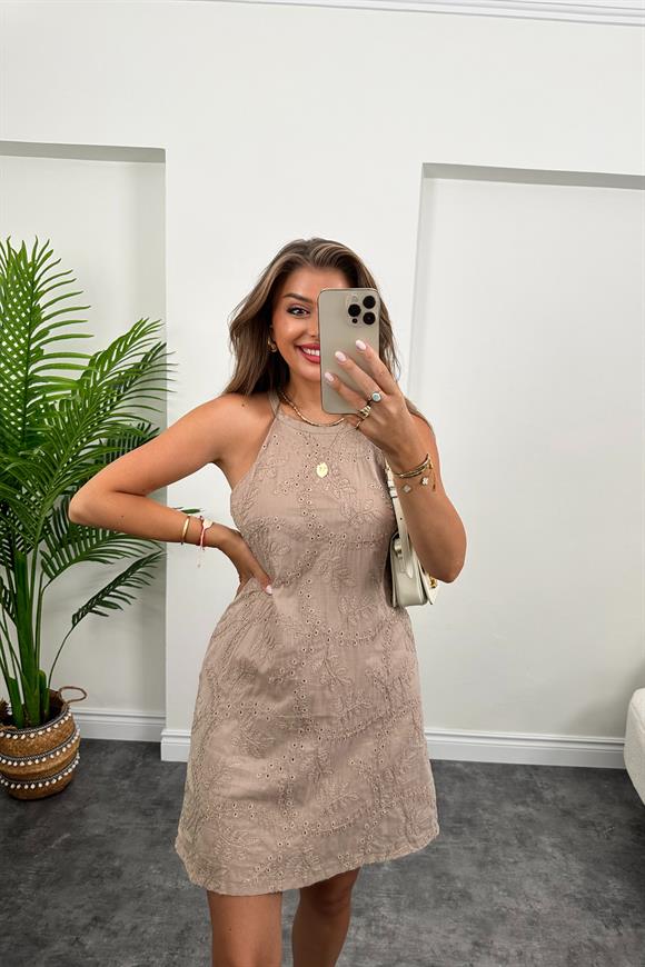 Bebe Marka Lüx Kalite Komple Nakışlı Astarlı Elbise Vizon