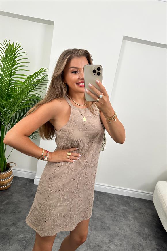 Bebe Marka Lüx Kalite Komple Nakışlı Astarlı Elbise Vizon