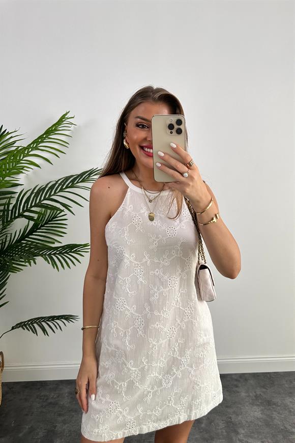 Bebe Marka Lüx Kalite Komple Nakışlı Astarlı Elbise Beyaz