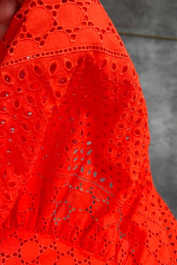 Bebe Marka Lüx Kalite Komple Nakışlı Midi Boy Fisto Elbise Oranj