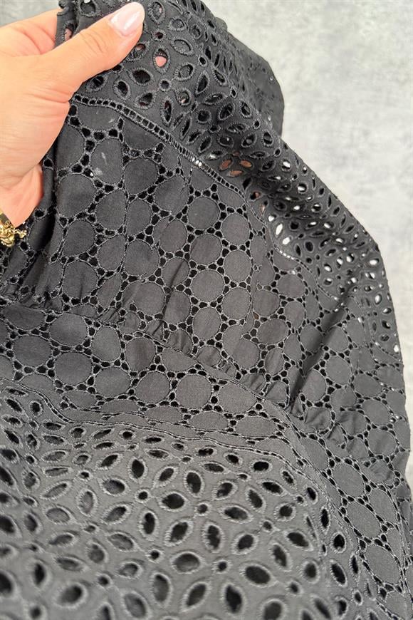 Bebe Marka Lüx Kalite Komple Nakışlı Midi Boy Fisto Elbise Siyah