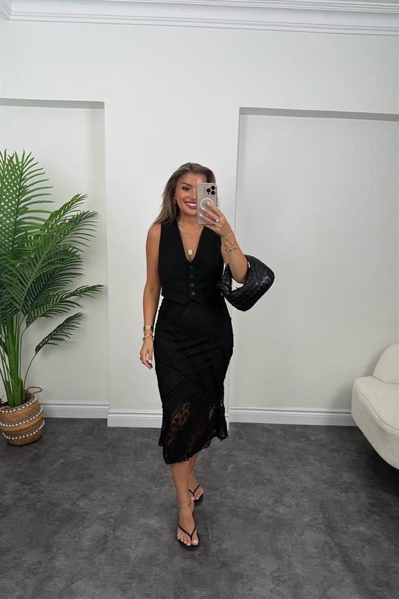 Bebe Marka Lüx Kalite Likalı Dantel Etek Siyah