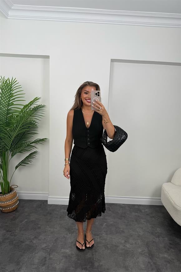 Bebe Marka Lüx Kalite Likalı Dantel Etek Siyah