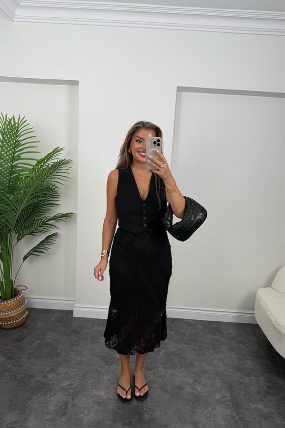 Bebe Marka Lüx Kalite Likalı Dantel Etek Siyah