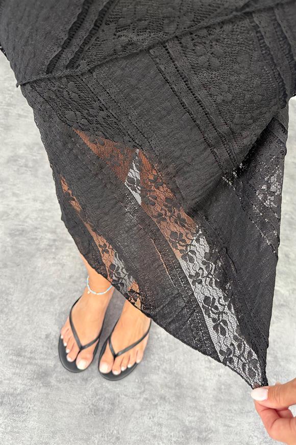 Bebe Marka Lüx Kalite Likalı Dantel Etek Siyah