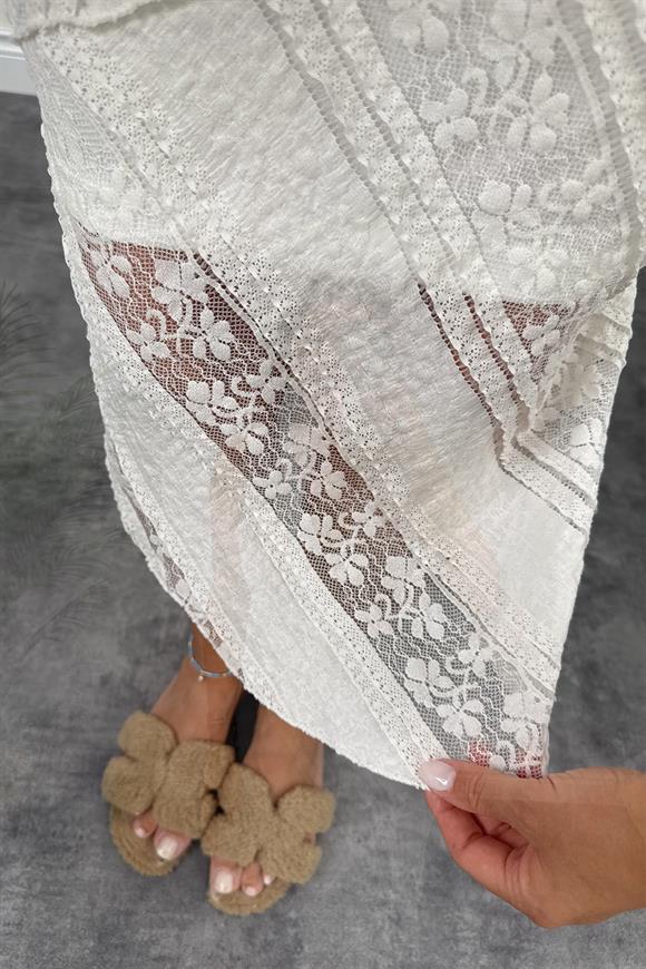 Bebe Marka Lüx Kalite Likalı Dantel Etek Beyaz