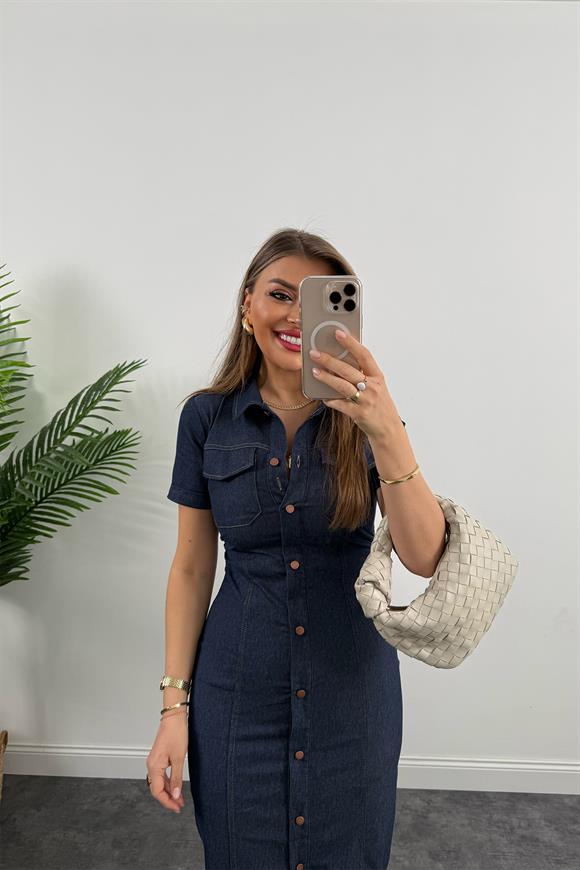 Bebe Marka Lüx Kalite Likralı Kısa Kol Tensel Jean Elbise