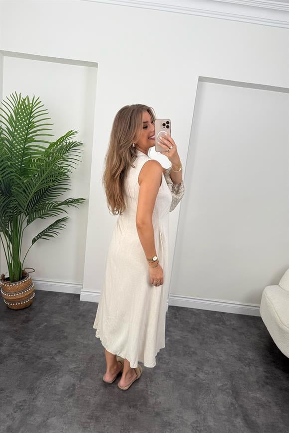 Bebe Marka Lüx Kalite Maxi Kloş Ham Keten Elbise Taş