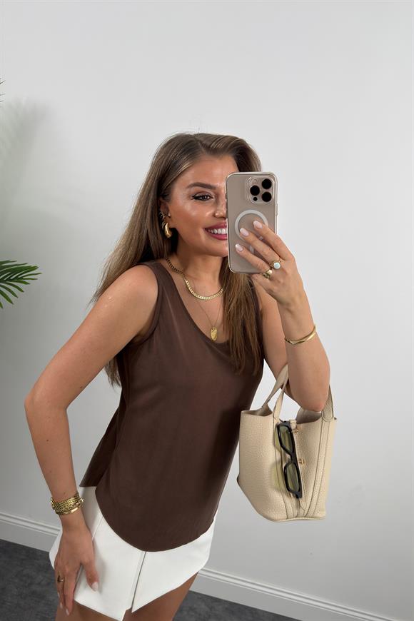 Bebe Marka Lüx Kalite Modal Kumaş Atlet Kahverengi