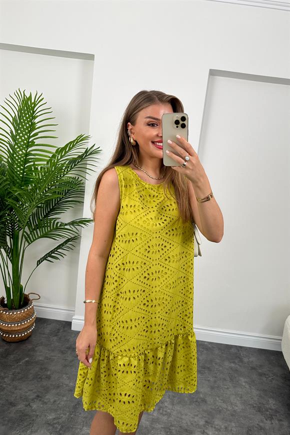 Bebe Marka Lüx Kalite Nakışlı Elbise Lime