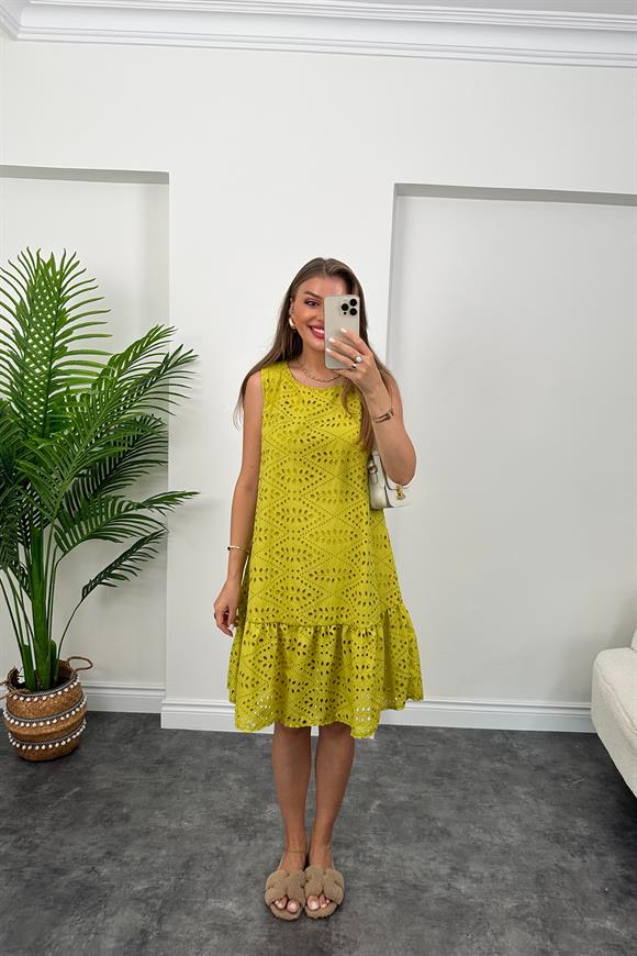 Bebe Marka Lüx Kalite Nakışlı Elbise Lime